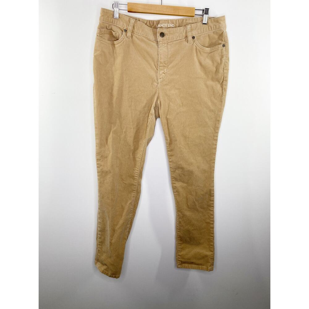Lands' End Mid Rise Slim Tan Khaki Cotton Blend Corduroy Pants Women's Size 14